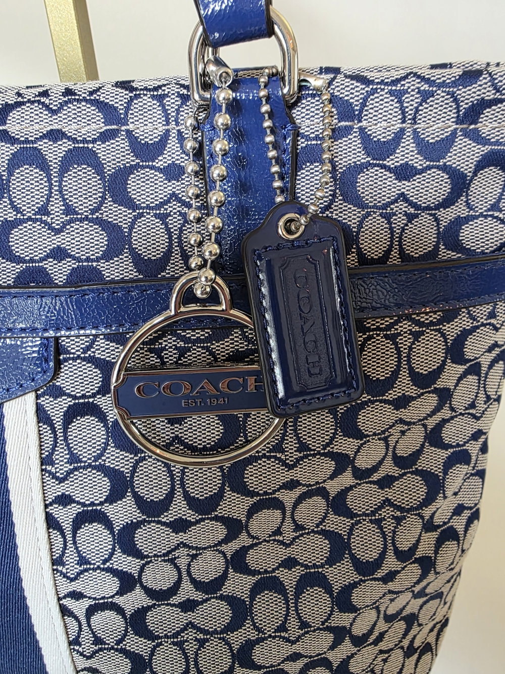 Coach Signature Stripe Tote Blue Jacquard Y2K Shoulder Bag - Picture 3 of 14